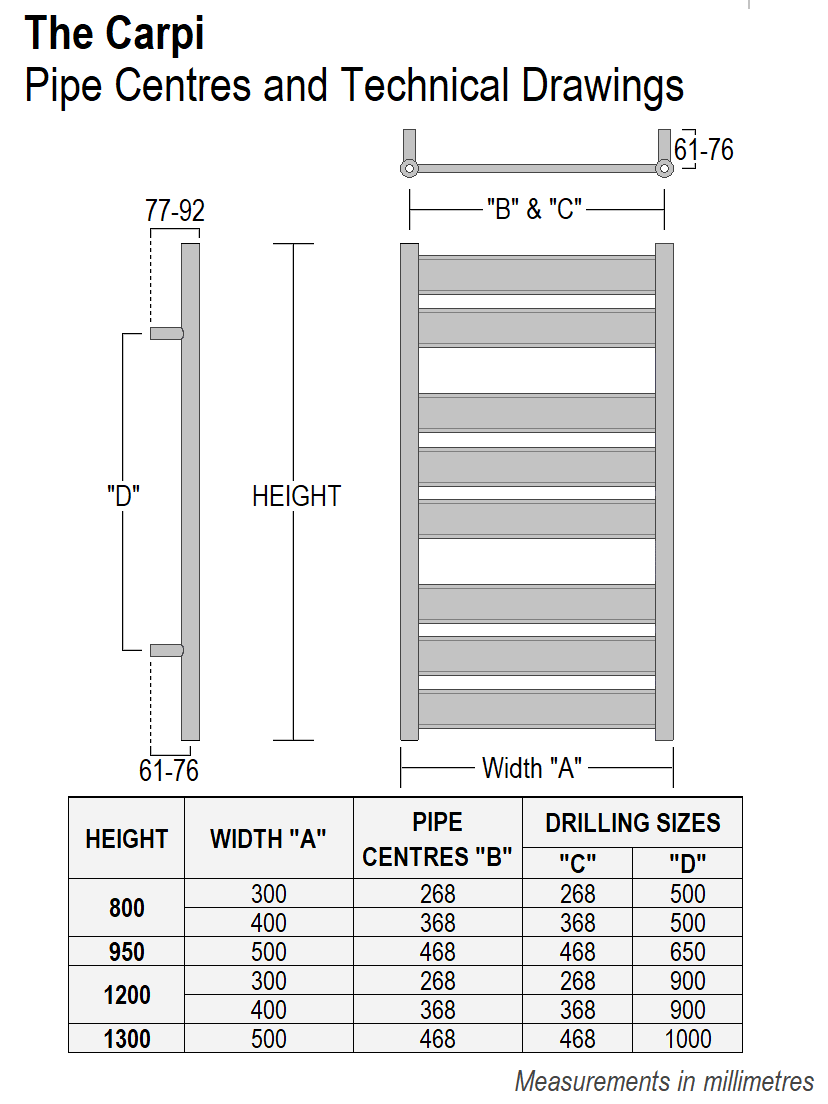 Carpi Towel Rail 800 x 400, Chrome